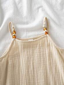 Elladie kids Young Girl Boho Beads Decor Ruffle Hem Casual Holiday Camisole Cotton Dress - Khaki - View 3