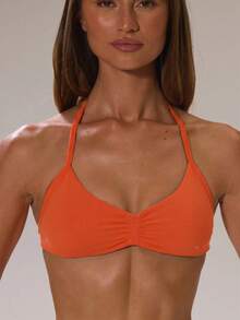 Musera Sport Sport Solid Ruched Bust Open Back Halter Sports Bra Active Sport Gym Workout Lounge Padel Fitness Yoga Pilates Daily Casual - Orange - View 4