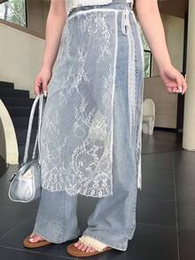 Bijouette Zan Sakura 櫻花季限量版大尺碼白色蕾絲繫帶包臀裙，寬鬆修身版型，精緻提花蕾絲面料，透視設計，蕾絲滾邊裙襬，可調節側綁帶，收腹遮臀，顯瘦效果，適合梨形與蘋果型身材，不勒身，5月初夏季防曬疊穿，日系簡約性感風，通勤、約會、旅行、賞花、黃金週出遊，大尺碼女款百搭顯瘦裙，女款白色裙子 - 白色 - 查看 9