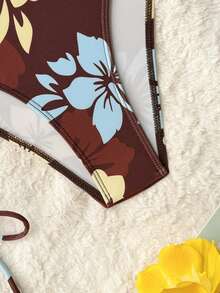 Swim Lushoire Swimsuits For Woman Summer Beach 3packs Random Tropical Print Halter Drawstring Side Bikini - Coffee Brown - View 6