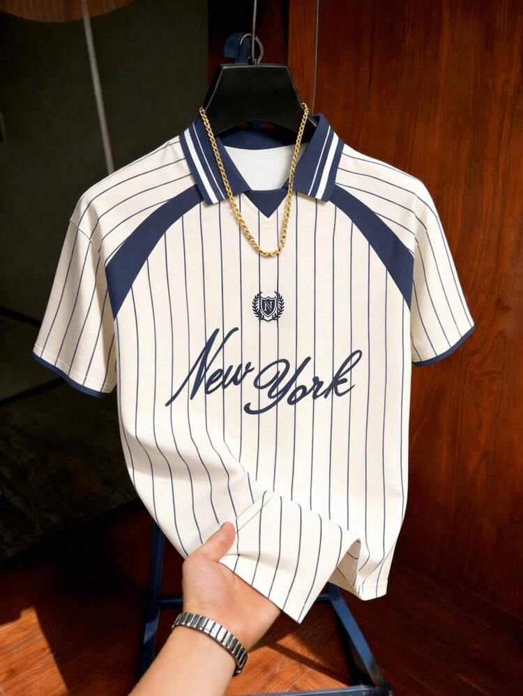 Aesthetic Post Áo Polo nam cỡ lớn kiểu retro Mỹ kẻ sọc có huy hiệu, Áo khoác bóng chày dáng rộng phối màu tương phản mùa hè, Áo sơ mi thường ngày unisex, Áo phông in hình, Áo sơ mi thể thao tay ngắn thời trang nam, Bóng chày, Phụ kiện bóng chày - Nhiều màu - Xem 1