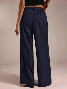 SHEIN Tall CURVE 大码百搭纯色阔腿裤，适合通勤。 - 藏蓝色 - 查看 2