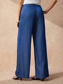 SHEIN Uhlyne Women's Solid Color Fashion Versatile Pocket Button Casual Elegant Long Pants Office Blue Autumn - Blue - View 3