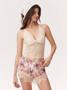 Elorette Set Pakaian Tidur Wanita 3 Potong: Bra Panjang Tanpa Kawat Berbahan Renda, Celana Dalam Model Boyshort, dan Jubah dengan Ikat Pinggang - MultiWarna - View 4
