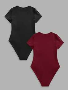 SHEIN BASICS 2pcs Minimalist Style Women's Bodysuit, Versatile For Spring & Summer Summer Clothes - Multicolor - View 4