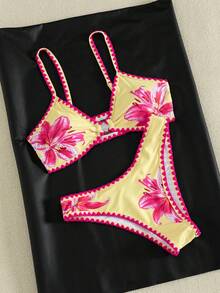 Swim Mod Conjunto de Bikini de Triángulo de 2 Piezas unicolor Nuevo de Verano con Tirantes Ajustables y Adorno de Concha de Cintura Baja para Mujeres - Multicolor - Ver 4