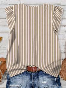 EMERY ROSE Striped Casual Minimalist Plus Size Shirt Suitable For Summer - Multicolor - View 2