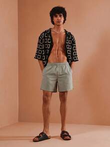 SUMWON Celana Pendek Pantai Regular Fit Model Tarik dengan Pinggang Elastis dan Kantong Samping untuk Liburan Musim Panas - Light Grey - View 2