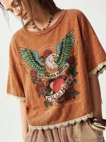 Bohemela Casual Solid Color Knit Round Neck Short Sleeve Loose Washed Women's T-Shirt - Orange - View 6