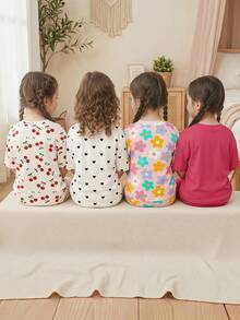 [Lucky Blind Box:RANDOM 4 SETE SEND 1 SETE]Cute Sweet Cherry Heart Floral Print, Baby Girl Casual Simple Round Neck Loose Short Sleeve T-Shirt Tight Leggings Set Suitable For Spring And Summer - Multicolor - View 5