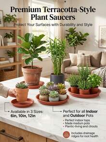 6個裝棕色植物托盤，6-12英吋/16-30公分耐用塑料圓形植物托盤，花盆底盤，室內植物盆，鳥浴盆，植物托盤，花盆配件 - 六個裝花盆墊 - 查看 4