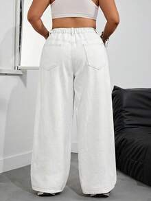 SHEIN PETITE CURVE Plus Size Women's Pocket Wide Leg Loose Casual Versatile Denim Jeans - White - View 2