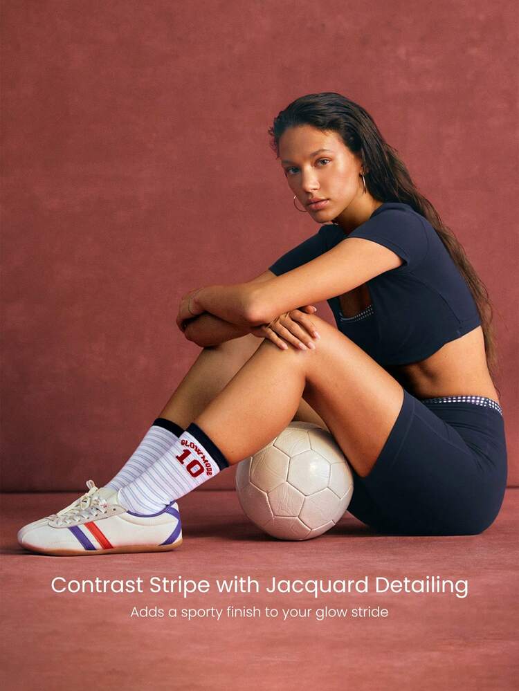 3 Pairs Soft Cotton Fresh Steps Varsity Stripe Seamless Toe Crew Socks Daily Active Casual Wear