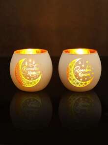 2PCS/1PC Retro Glass Ramadan Candle Holder, Moon Style Aromatherapy Candle Glass Candle Cup, Decorative Ornament Glowing Tea Lamp, Suitable For Table Decoration During Ramadan, Auspicious For Ramadan (Excluding Candles), Gift, Outdoor, Living Room - multicolor - View 11