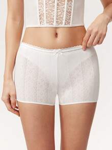 Elorette 100% Cotton Solid Color Textured Comfortable Women's Boyshort Panties Shorts Comfy - White - View 6