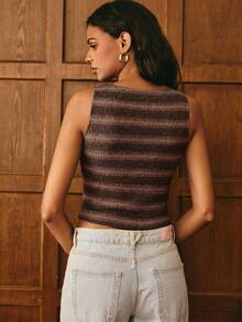 Poéselle Women's Brown Stripe Colorblock Casual 2000s Versatile Daily Outing Top Vacation Summer - Brown - View 7