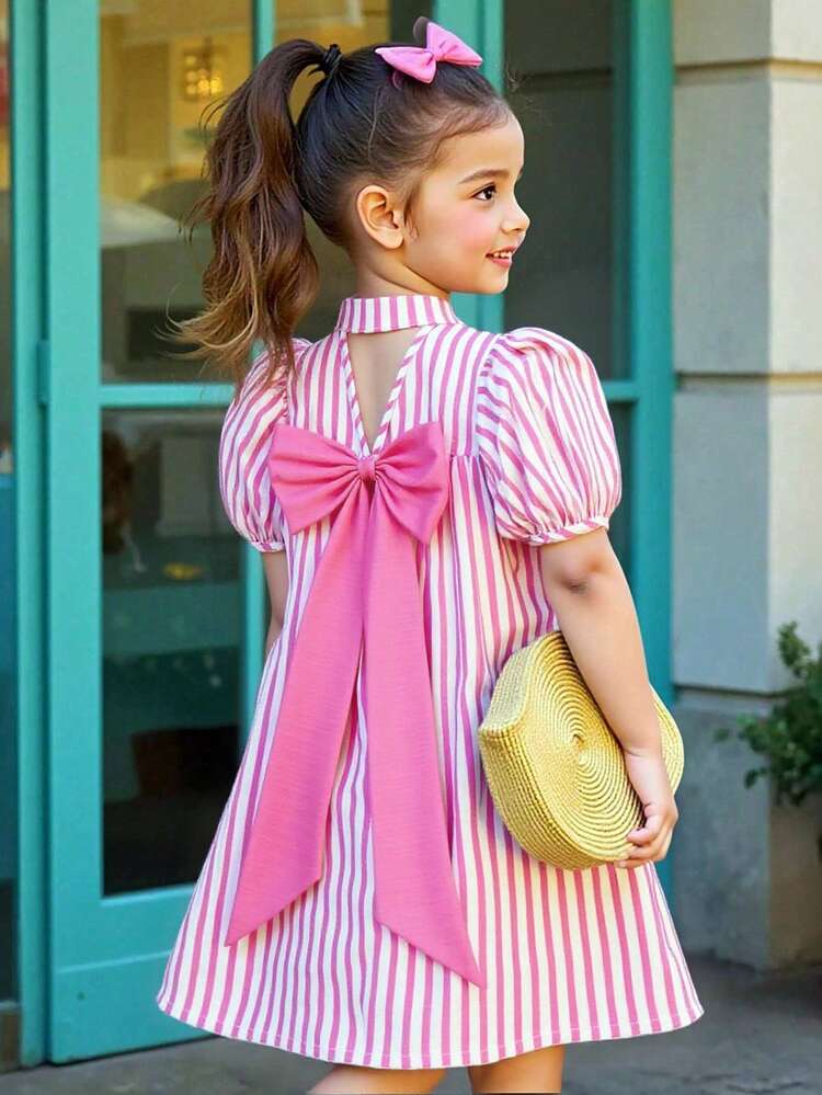 SHEIN Elladie kids ピンクストライプ ドレス 大きなピンクリボン付き