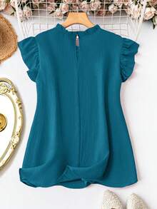 EMERY ROSE Plus Size Summer Casual Solid Color Shirt - Blue - View 2