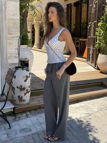 Sindi Myftari Women's Elegant Polka Dot Print V-Neck Camisole For Commuting, Summer,Summer Top Casual White - White - View 6