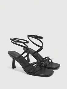 CUCCOO BIZCHIC Square Toe Black French Sexy Strap Women's Sandals Dating Commuter Versatile Summer - Black - View 7