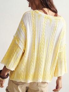Bohemela Women's Autumn/Winter Casual Vacation Tie Dye Retro Twisted Knit V-Neck Sweater - Yellow - View 4