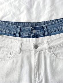 SHEIN 2pcs Blue & Black Denim Fitted Shorts For Teen Girls - Multicolor - View 5