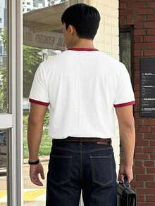 DAZY Summer Letter Print Color Block Short Sleeve Men's T-Shirt - Multicolor - View 2