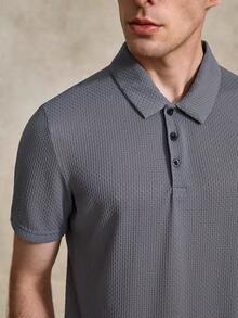 Courvante 男士夏季純色短袖休閒通勤 Polo 衫，適合高爾夫、網球，送給男友 - 灰色 - 查看 6