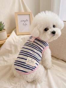 PETSIN 1PC Breathable Sun Protection Pet Puff Dress, Korean INS Striped Couple Outfit For Small Dogs Cats Spring Summer - Navy Blue - View 7