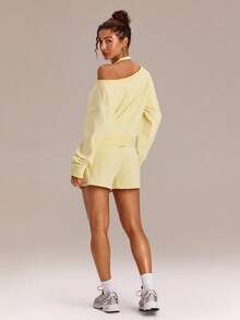 GLOWMODE Everyday Terry GlowOff Soft Breathable Sweat-Wicking Oversized Loose Fit Off-Shoulder Pullover Sweatshirt Daily Casual Wear - French Vanilla - View 7