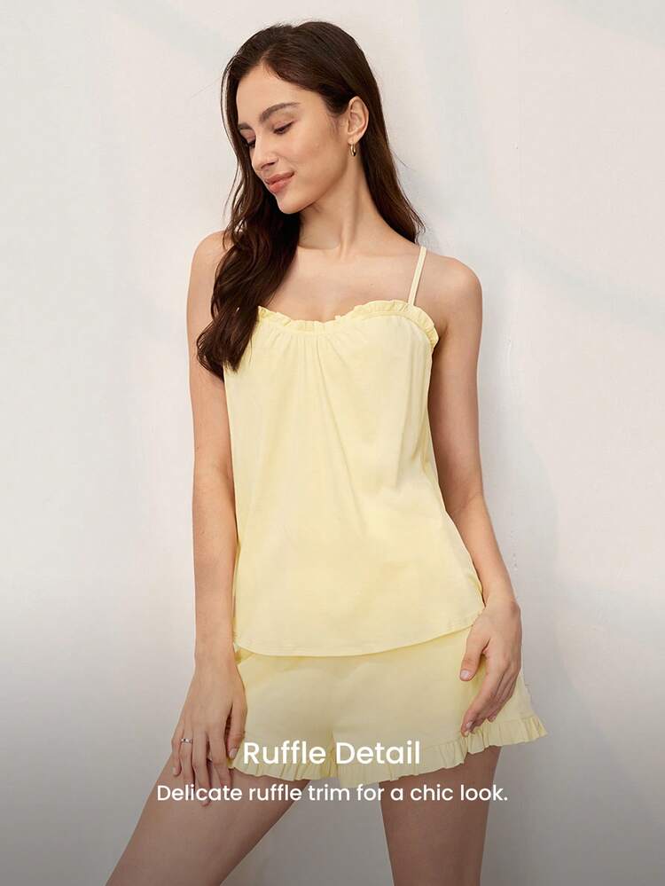 Women's Yellow Cotton Spandex Pajama Set