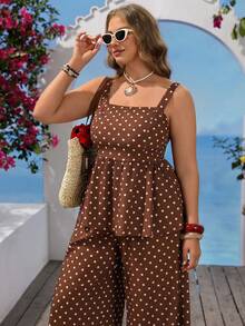 Vivid Eden Spring Summer Vacation Solid Color Woven Tank Top Loose Long Pants Plus Size 2 Pieces Set Boho Brown Beach - Brown - View 8