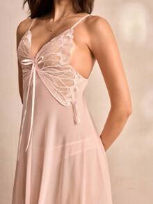 Spicy Aura Women's Sexy Pink Lace Butterfly Strap Nightgown For Dating - Pink - View 4
