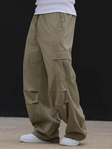 DAZY Long Cargo Pants With Pocket And Drawstring Design, Parachute Style For Men - Army Green - View 3