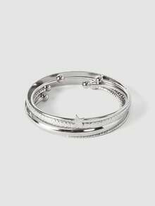 MortiRose 6pcs Minimalist Pentagram Bangle Bracelet Set For Women, Suitable For Daily Wear - Silver - View 4