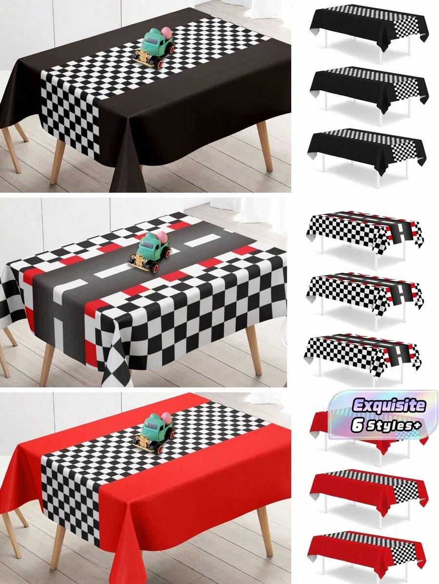 1/3pcs Racing Themed Birthday Tablecloth, Racing Themed Birthday Party Decoration, Black And White Checkered Tablecloth, Home Decor, Dining Table Decor, Racing Themed Party Supplies Disposable Plastic Tablecloth, Mustard Yellow Racing Party Decor, Welcome To The World Of Racing Fans, Bachelor Racing Night Holiday Kitchen Table Decor, Birthday Gift Party Favor - multicolor - View 1
