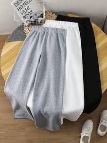 SHEIN 青少年男孩 3件/套 休閒舒適經典黑白灰寬鬆版型長褲套裝，買2送1，適合旅行、上學、休閒聚會，秋冬季節，開學季 - 彩色 - 查看 2