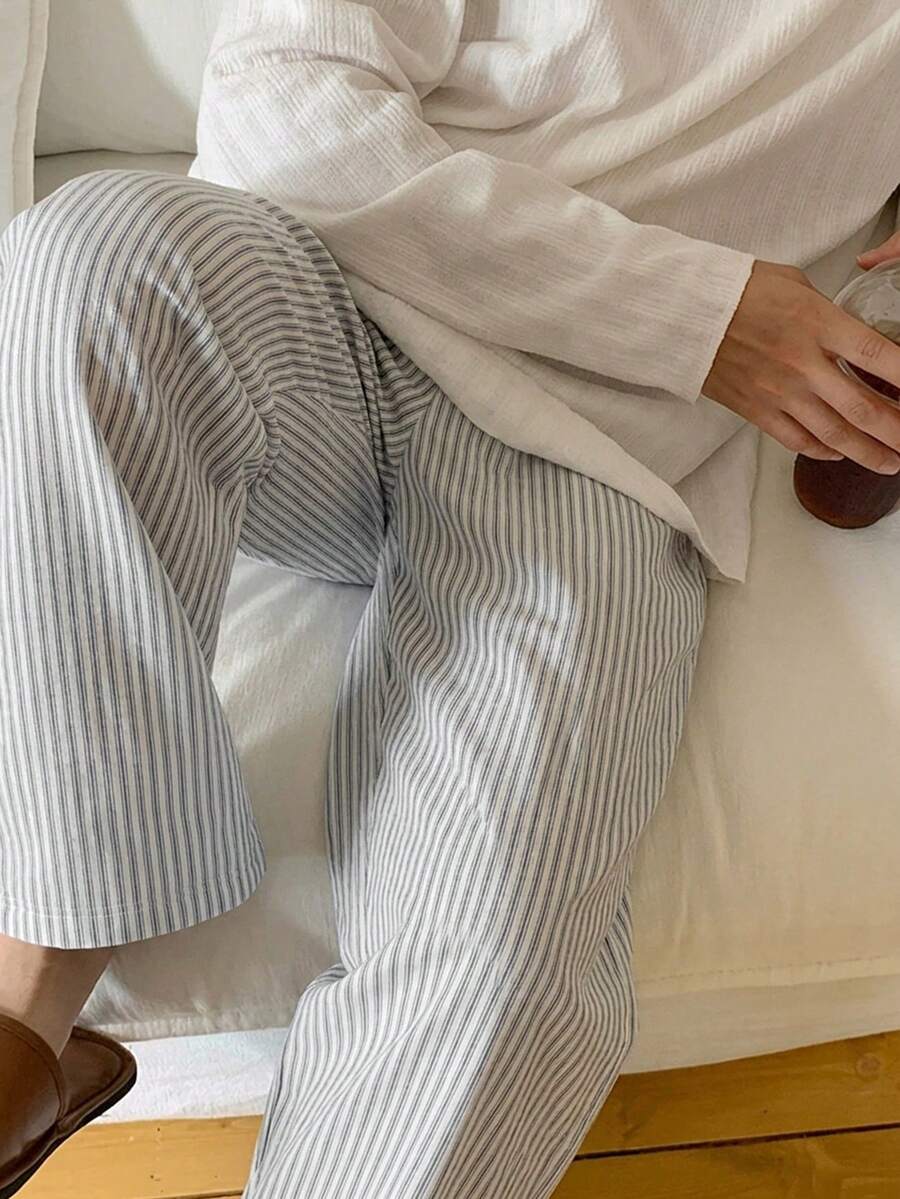 DAZY 長條紋設計彈性腰男士居家休閒長褲 - 彩色 - 查看 1