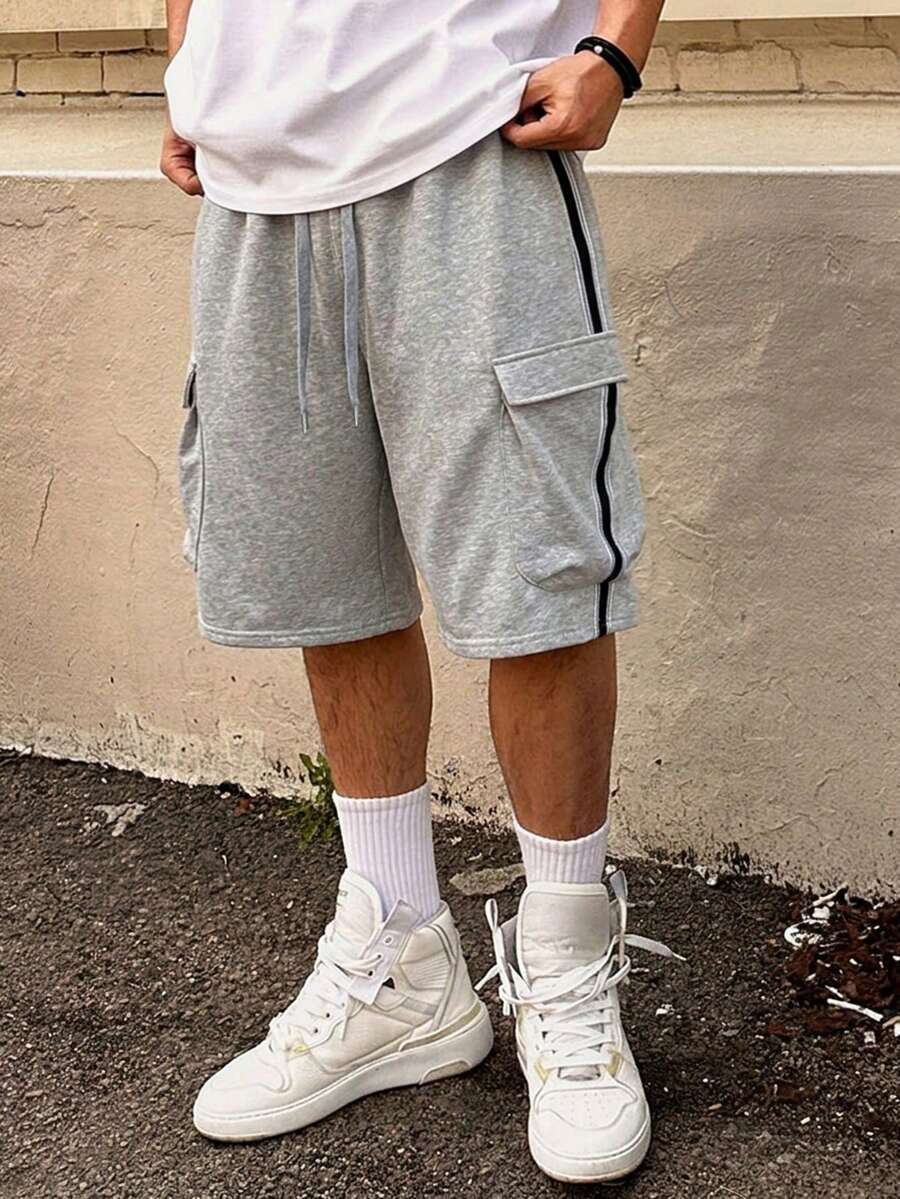 DAZY Men's Solid Color Drawstring Waist Cargo Casual Versatile Daily Outing Shorts Summer - Grey - View 1