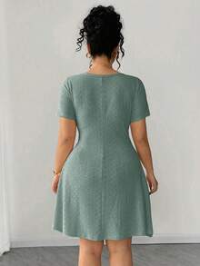 Elenzga 大尺碼修身顯瘦時尚黃色提花洋裝 - 薄荷綠 - 查看 2