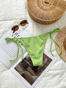 SHEIN Swim Lime Green Lace Sweet Cute Vintage Tropical Breezy Sexy Casual Vacation Beach Party Seaside Women's Swimwear Bottoms Summer - Green - View 3