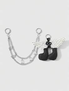 ROMWE Anime 1 Korean Simple Black And White Polka Dot Wing Sound Symbol Silver Note Handmade Chain DIY Keychain Bag Pendant, Women's Daily Wear Holiday Gifts - Black and White - View 5