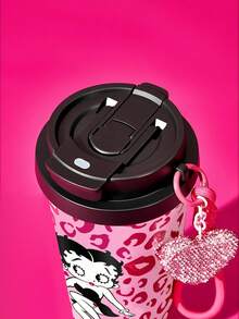 Betty Boop x SHEIN 500ml /16 Oz 真空保溫不鏽鋼杯，1個防漏蓋，適用熱飲/冷飲，適合大多數杯架，禮物首選，派對、節日、情人節 - 玫紅色 - 查看 5