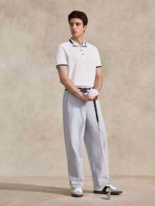 Courvante Men Striped Trim Collar Polo Shirt, For Work Your Tennis And Golf Boyfriend - White - View 7
