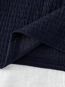 SHEIN Tween Girl Deep Blue Textured Sleeveless Tank Top & Shorts 2-Piece Set, Casual Outfit, Skin-Friendly Wavy Fabric, Round Neck Cropped Top, High-Waist Straight Leg Shorts, Simple Solid Color Commuter Wear, Comfortable Versatile Basic Set, Daily Outing Slouchy Style Essential - Navy Blue - View 4
