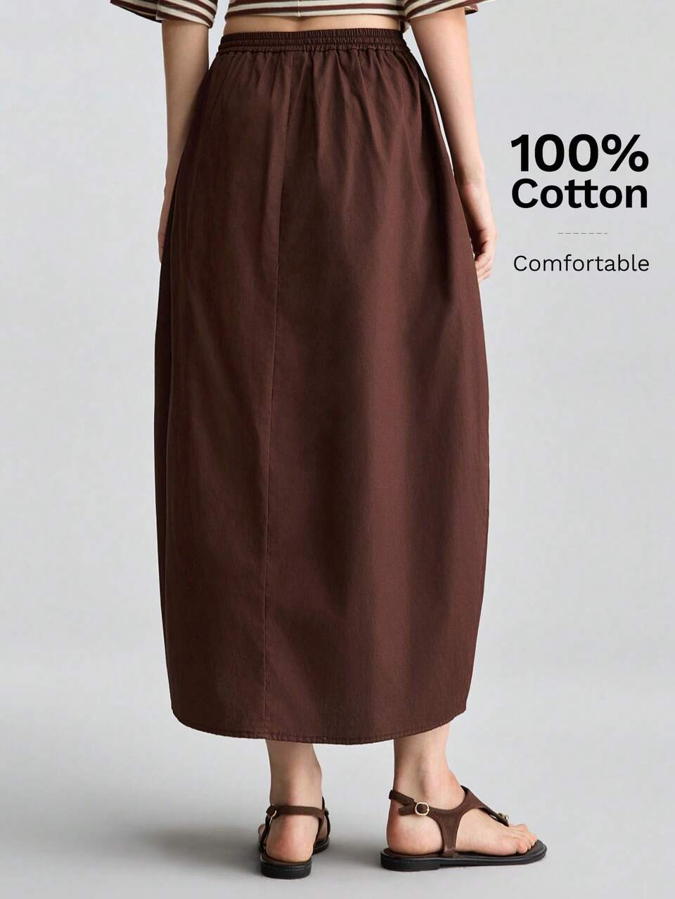 2026SS Summer New Women's Solid Dark Brown Skirt, Loose Fit With Pockets And Ruched O-Shaped Design, Old Money Style, Teacher Outfit, Vacation Holiday Wear, Office Attire, Woven Fabric, Independence Day Tea Party, Casual Commute, Minimalist Elegant Urban Modern Fashion Versatile Women's Skirt