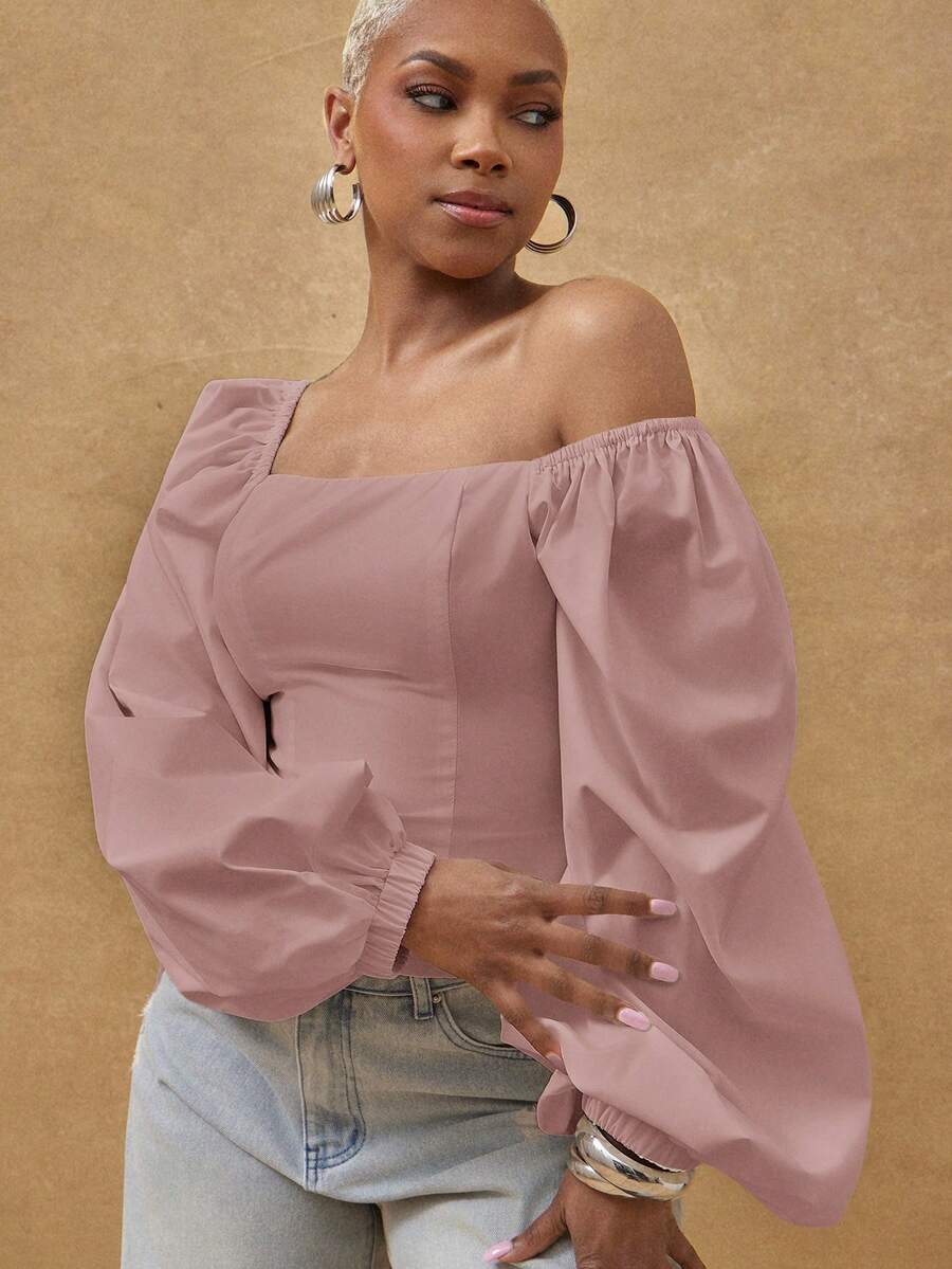 Vixey Blusa de tejido sólido con hombros abullonados y volumen - Rosa vieja - Ver 1