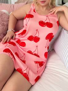 Slumberry CURVE Sweet Cute Vibrant Cherry Colorblock Print Pinafore Style Plus Size Women's Nightgown - Multicolor - View 4