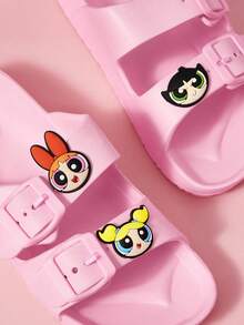 THE POWERPUFF GIRLS X SHEIN Cartoon Women's Slippers, Breathable And Quick-Drying, Lightweight And Durable EVA Material, Suitable For Boys To Wear Indoors And Outdoors, Bathrooms, Playgrounds, Swimming Pools, Beaches, Shower Slippers Sandals - Pink - View 3