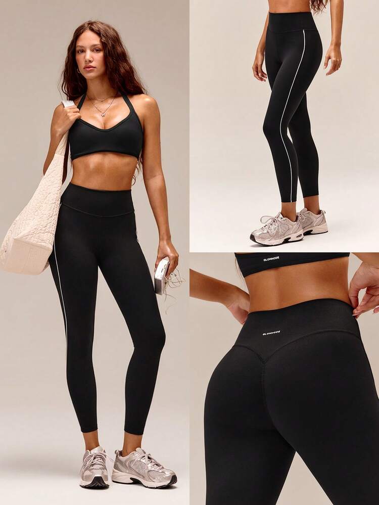 24" FeatherFit™ Lifted Energy Soft Stretchy Peakbum Butt Lifting Contrasting Side Stripe Leggings Low Impact Yoga Studio Pilates Daily Wear